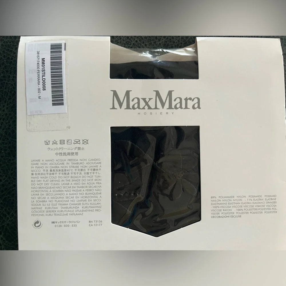MaxMara Tights Ferrara Pantyhose Floral Rococo Art Design Black Size M